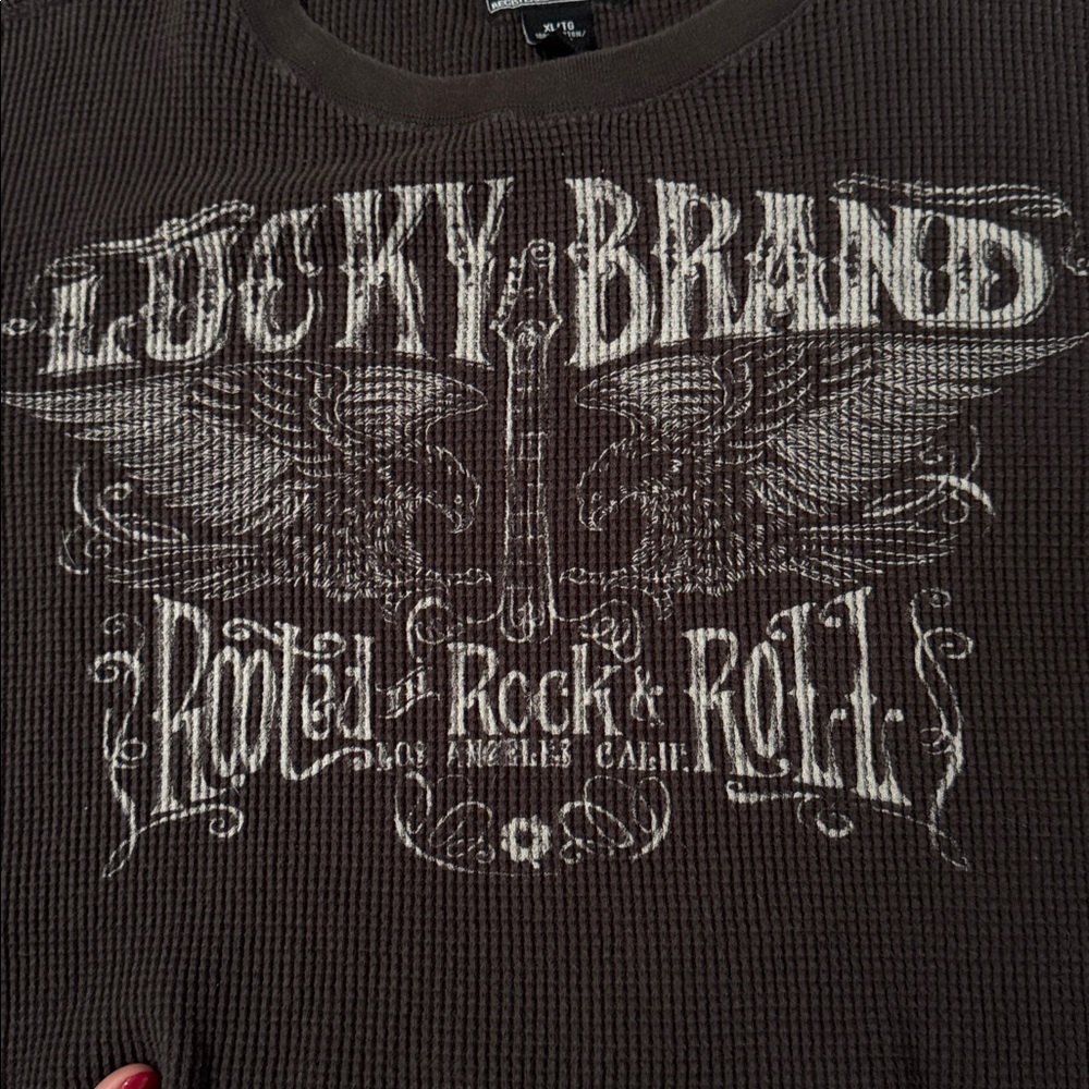 Lucky Brand Vintage Inspired Rock And Roll Cropped Long Sleeve 100% Cotton - Picture 4 of 6